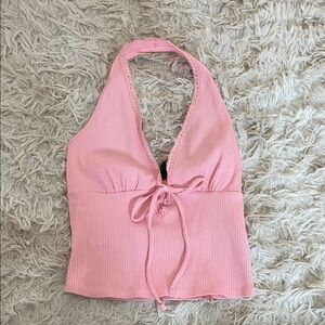 Windsor Pink Ribbed Halter Tie-Front Camisole